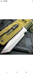 11" SURVIVOR KNIFE MILITARY GREEN CORD WRAPPED HANDLE FIRE STARTER + SHEATH