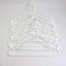 Mixed Lot of 10 Plastic White Clothes Hangers for Closet Storage