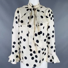 ZIMMERMANN Size S Beige Black Silk Polka Dot Bow Blouse