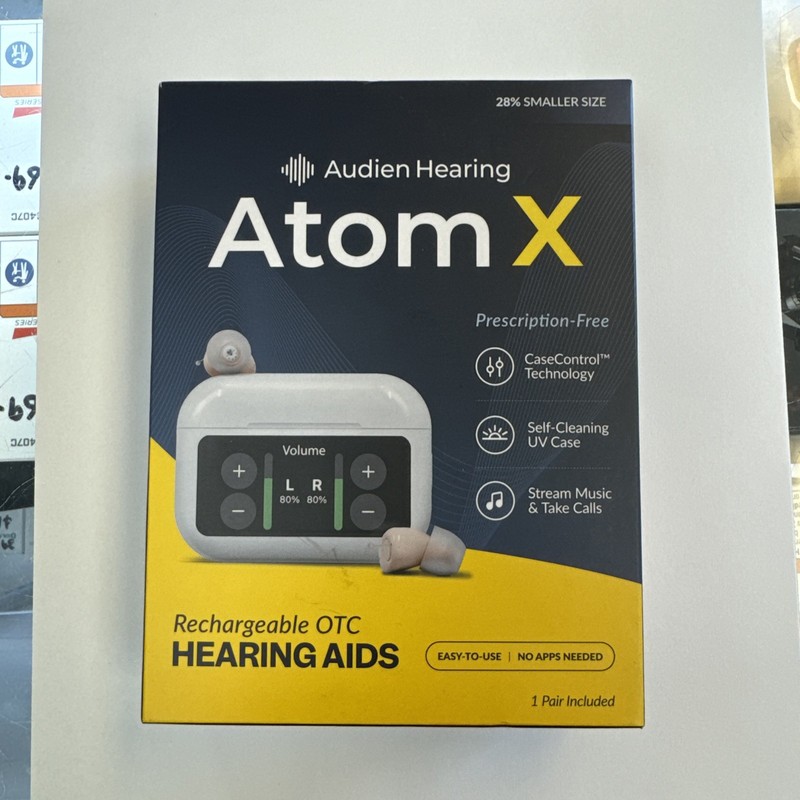 BRAND NEW Audien Hearing ATOM X - Rechargeable OTC Hearing Aids - Latest Model