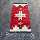 Vintage Southwestern Wool Rug Runner Native Style Hand Woven Red 61x30 Fringe — photo 5