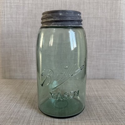Ball Mason 1 Jar Half Gallon Blue (greenish) Glass 3L's Sloped Zinc Lid