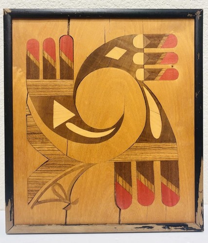 Vintage Native American Pacific Northwest Southwestern Wood Inlay Art Signed? 79