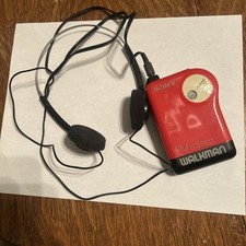 Sony FM Stereo VTG Walkman/Sony Headphones. Red and Black Belt Clip WORKS GREAT