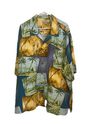 Tommy Bahama Me Blue Camp Shirt Silk Tropical Button Up Short Sl Sz 2XL