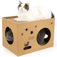 Cat Cardboard House with 2 Pcs Scratching Pads,large Cat Scratcher Bed Cat Scrat