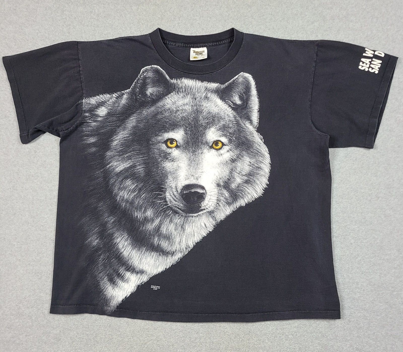 Vintage Wolf Big Graphic Extinction T-Shirt Sz XL Seaworld Animals Single Stitch