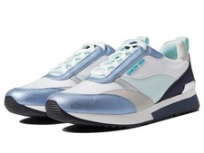 New MK MICHAEL KORS Allie Stride Trainer Lace-Up Sneakers Silver White Blue Sz 7