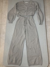 Shein two-piece ribbed knit cardigan and wide-leg pant set Beige 11Y