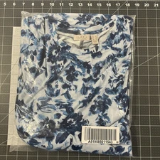 LOGO By Lori Goldstein Dress Size L Blue Floral Stretch Beach Pockets - New