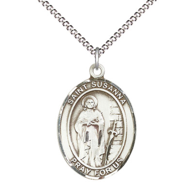 Large Pewter Saint Susanna Medal Pendant 18'' Lobster Claw Chain Necklace w/ Box