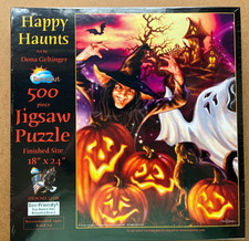 SunsOut 500 Pc HAPPY HAUNTS Halloween Puzzle New Sealed SPOOKY Witch Pumpkins