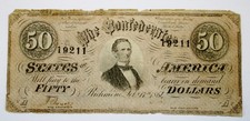 1864 Confederate States of America $50 Fifty Dollar Bill
