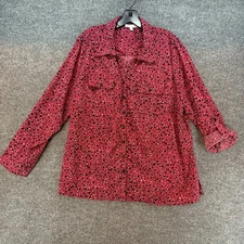 Notations Blouse Top 2X Red Polka Dots Button Up Tunic Lightweight Office Career