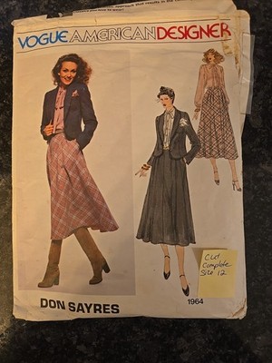 VOGUE AMERICAN DESIGNER Don Sayres 1964 Jacket Blouse & Skirt PATTERN Size 12 C
