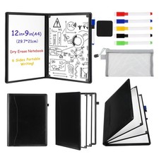 6 Sides Dry Erase Notebook Portable Whiteboards Notebook 12"x9" a4 Small Fol...