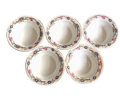 5 Ahrenfeldt Custard Ramekin Bowls Floral Porcelain 4 1/8'' Limoges France C101