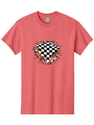 Checkered-Heart-Explosion Mens Graphic Tee, 100% Cotton, Casual Summer Wear