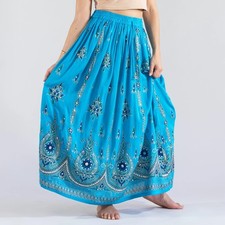 Ladies Skirt Boho Maxi Picnic A-Line Printed  Embroidery Free Size Long Skirts