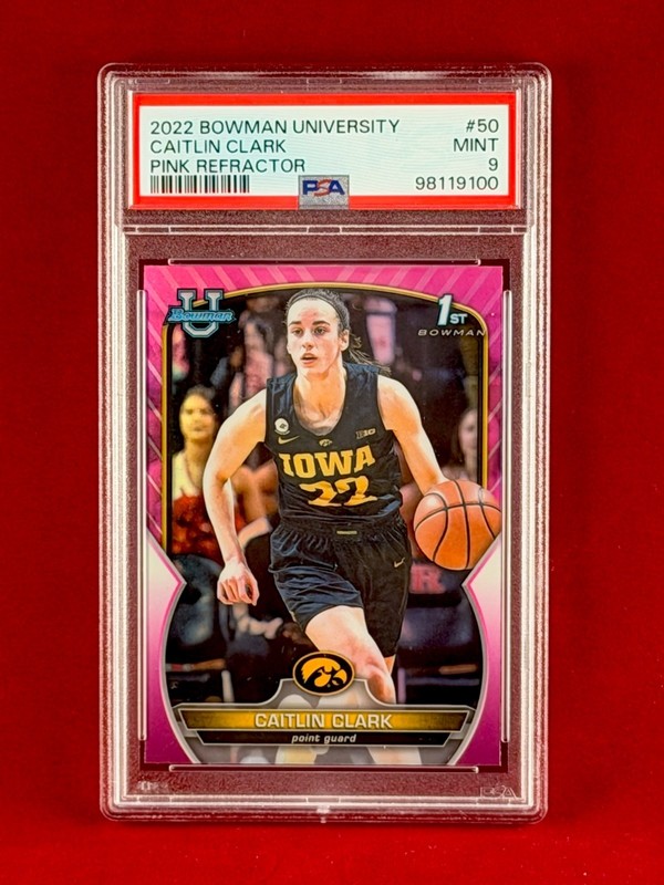 2022-23 Bowman University Chrome - Caitlin Clark #50 Pink Refractor (RC) PSA 9