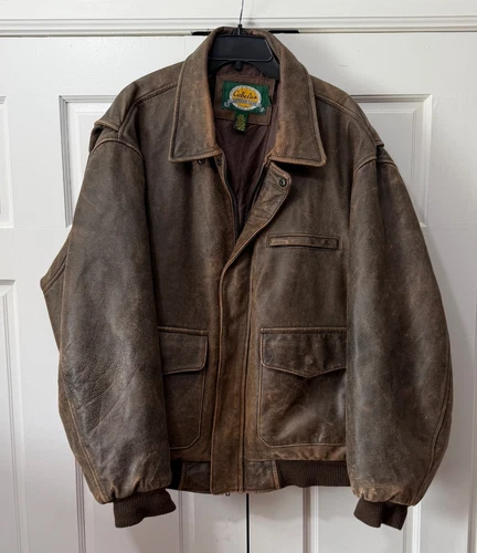 Cabela's Brown Leather Bomber Jacket Mens 2XL Regular Made in Canada - product listing photo