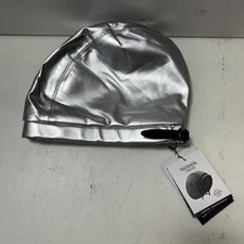 Hairbrella Satin-Lined Waterproof, Adjustable Swim Cap Chrome Silver NEW w/ Tags
