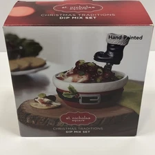St. Nicholas Square Christmas Traditions Dip Mix Set Boot Spreader Bowl NEW