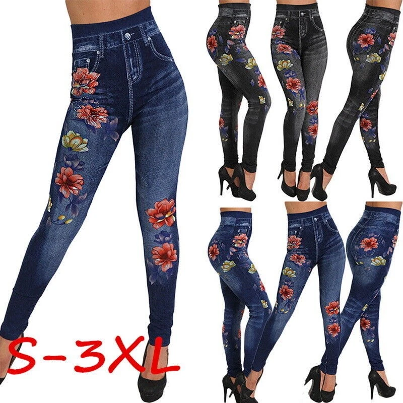 Leggings elásticos de mezclilla de aspecto ajustado más leggings damas Reino Unido mujeres Leggings TALLA Foto 4 de 4