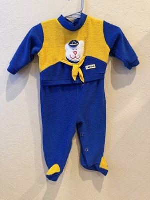 Vintage infant one-piece jumpsuit Cub Club Bear 0-6 Measurements Provided Blue