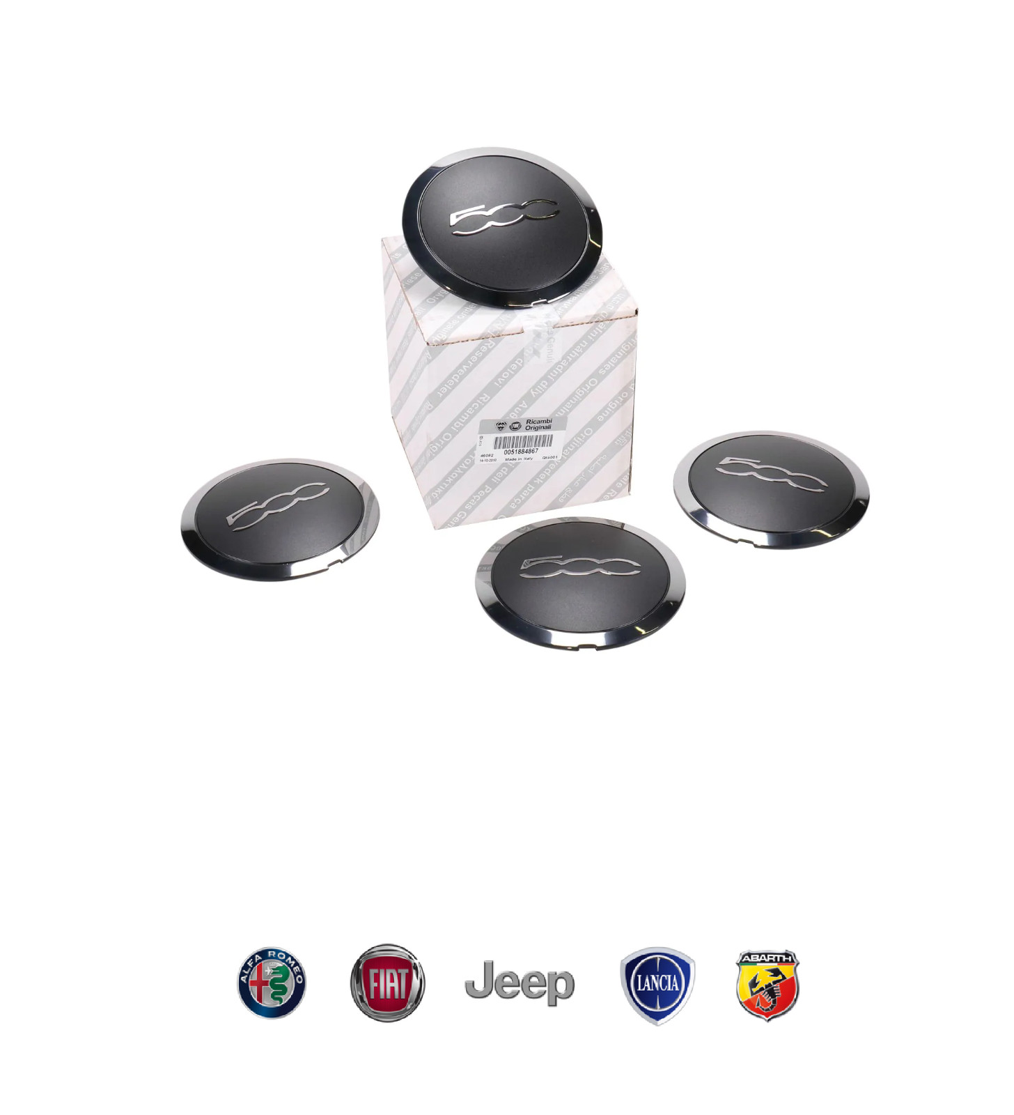 Set 4 coppe ruota originali Fiat 500 da 16''