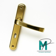 Coppia Maniglie Ottone Lucido Placca 19,5cm Stile Classico Porte Interne Esterne