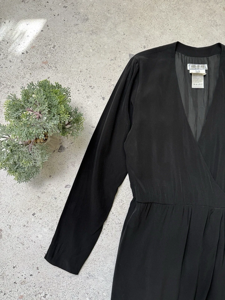 Maxi Vestido Para Mujer Yves Saint Laurent Vintage Asimétrico Negro Talla 10 Foto 3 de 4