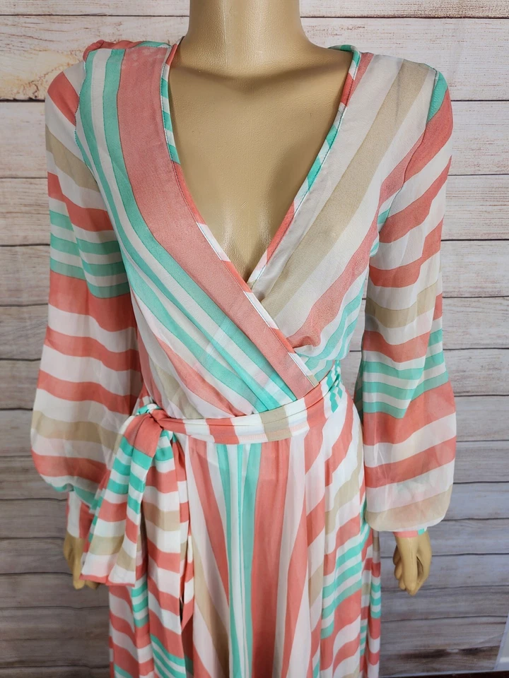 Va Va Voom Multicolor Chiffon Elastic Waist LONG maxi dress Long Sleeve NWT Sz S - Image 2 of 4