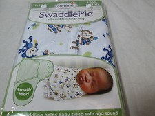 New Summer Infant SwaddleMe Cotton Adjustable Infant Wrap - Small/Med - Monkeys