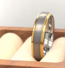 Gift For Girlfriend Silver Tungsten 6mm Band Yellow Gold Polished Finish Ring