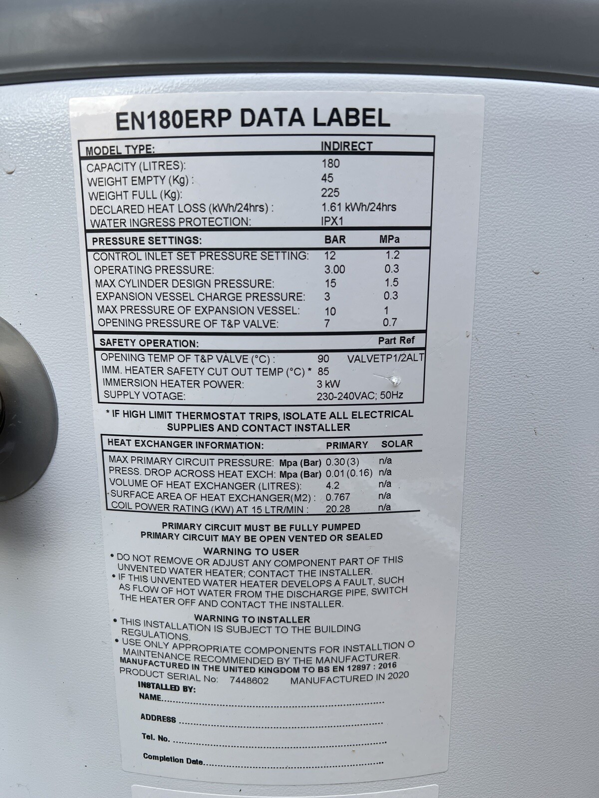 Un Vented Hot Water Tank eBay