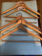 5 VINTAGE SOLID WOOD STURDY SUIT  COAT HANGER 2 w ADVERTISEMENT