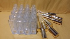 12 Bottles 1.0 oz 30 ml Tall Square Clear Glass Bottles With Gold Cap FREE SHIP