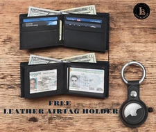 RFID Blocking Black Genuine Leather Men's Bifold Wallet 2 Center Flap New