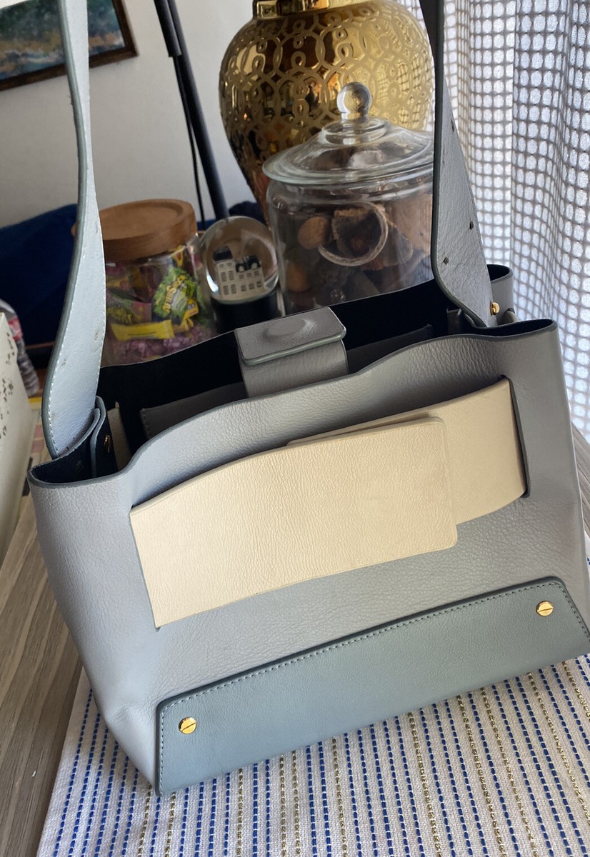 Yuzefi Totte Bag Leather Womens Médium Blue Beige