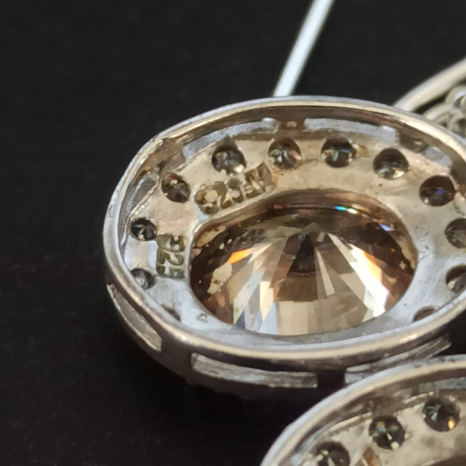 Pendientes Circonitas Melocotón Plata de Ley 925 Ovalados Atemporales Clásicos Elegante Gota Foto 4 de 4