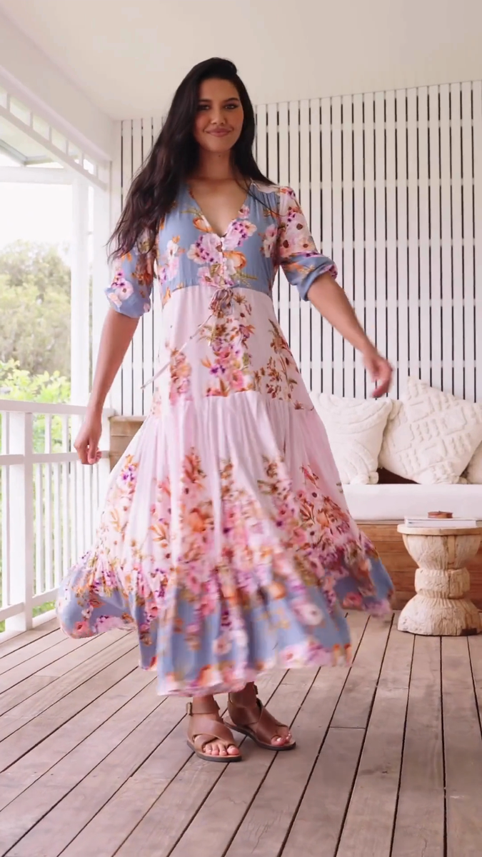 New Women's Tessa Maxi Dress French Rose Print Jaase Boho Fashion Kenzie  Tenzie