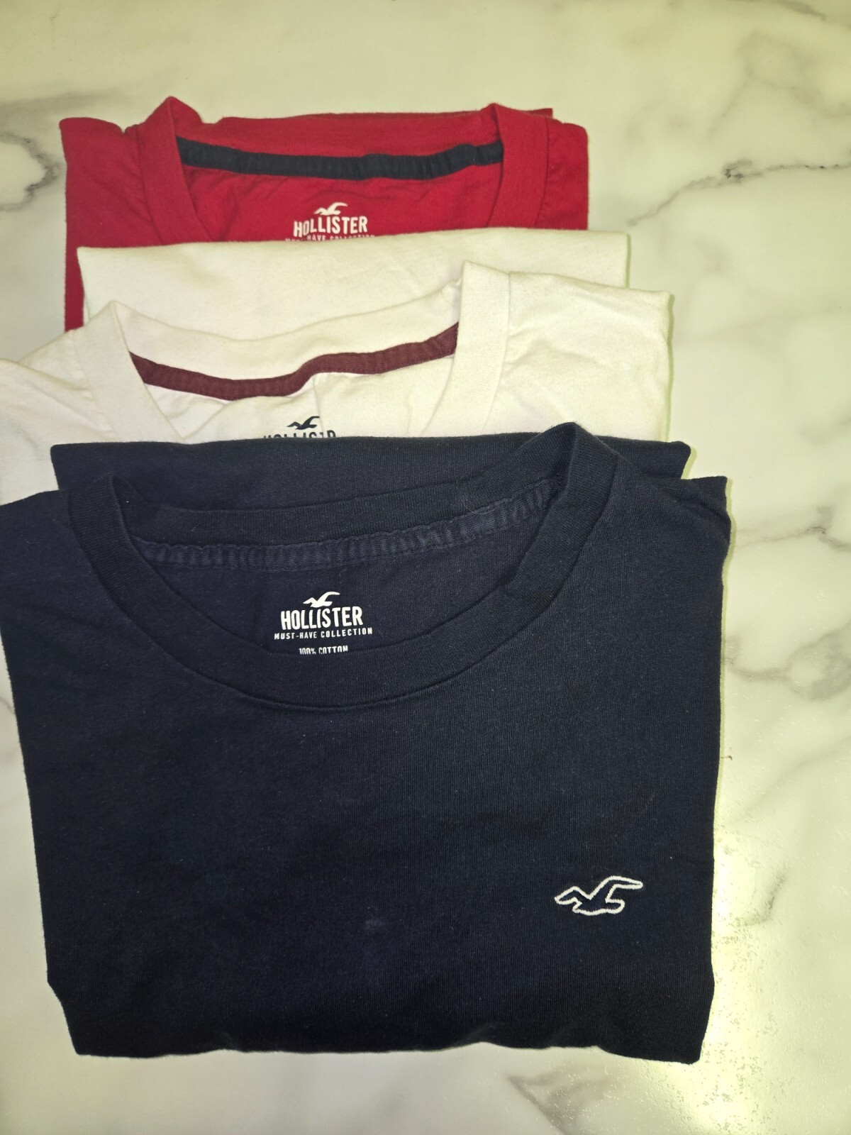 Lot of 3 Hollister crew neck short sleeve cotton tshirts - XL - Red, White, Blue