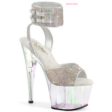 Sexy SANDALI Argento Cavigliera Doppia Fibbia Tacco 18 35/41 STRASS plateau GLAM