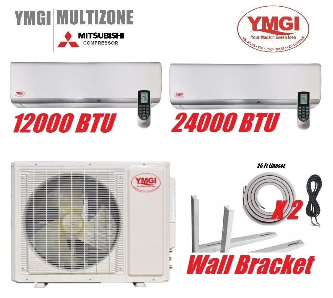 YMGI 36000 BTU (12+24) DUAL ZONE DUCTLESS MINI SPLIT AIR CONDITIONER Heat  Pump | eBay