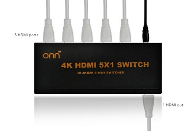 ONN 5-Port High Speed HDMI Switch with IR Wireless Remote and AC Power Adapter