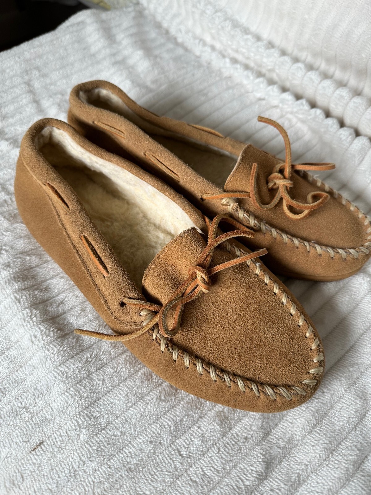 SAOLA Minnetonka Ciabatta Mocassini Scamosciata Marrone Foderata Pile Suola Rigida Donna Taglia 10