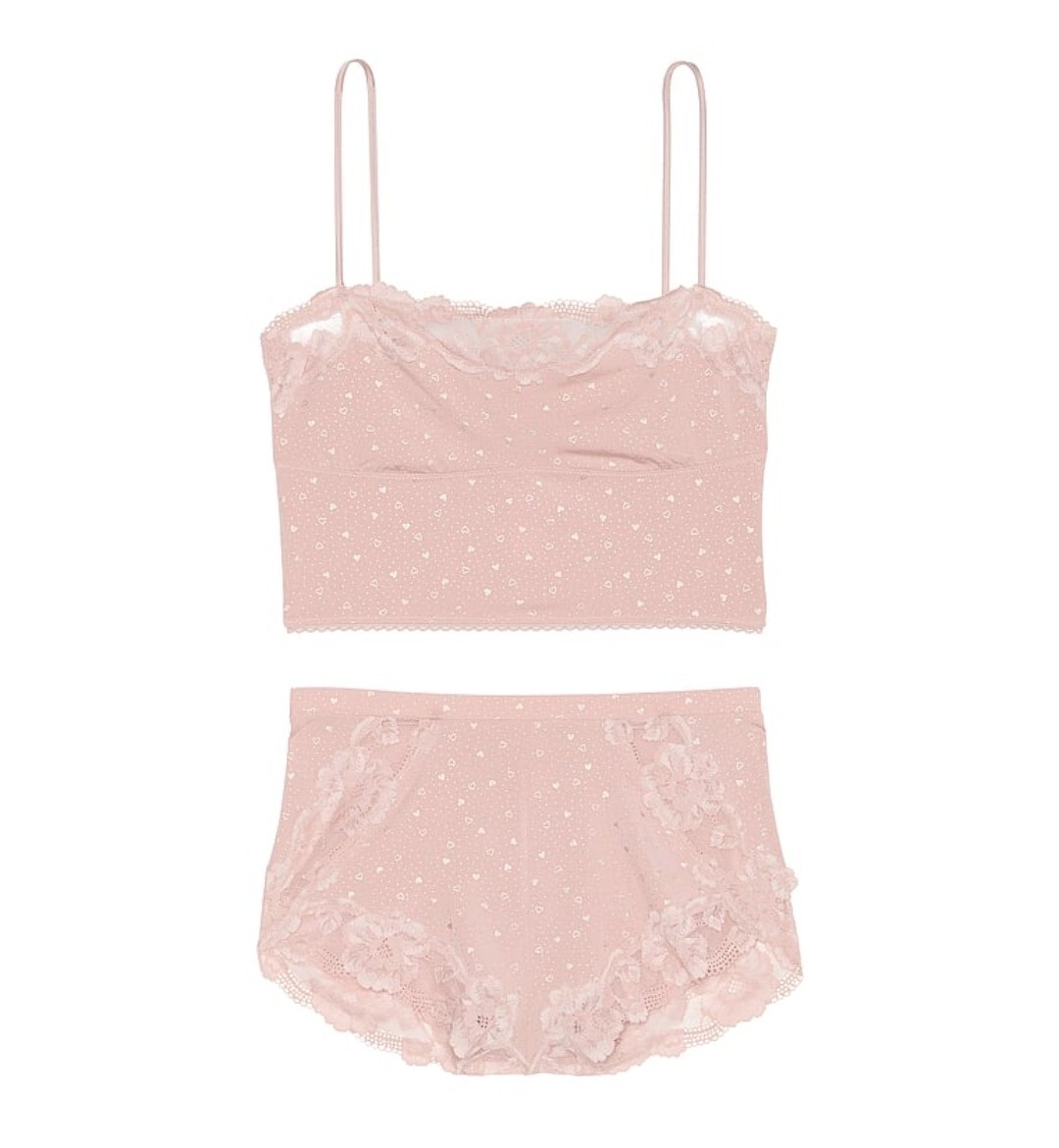 Victoria's Secret Modal & Lace Trim Cropped Cami Set S Pink 2 Piece PJ Sleep