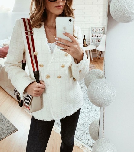 A005 ZARA WHITE BLAZER GOLD BUTTONS FANTASY COAT JACKET TRINNY WOODALL - S - Picture 10 of 18