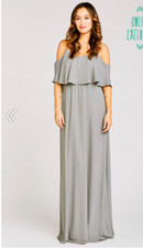 Show Me Your Mumu Caitlin Ruffle Cold Shoulder Maxi Dress Charcoal Crisp Medium 